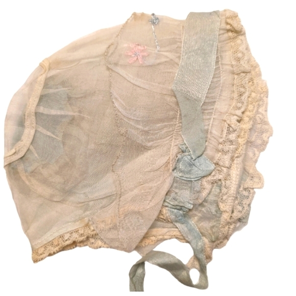 VICTORIAN Lace Silk Authentic Heirloom Childrens Vintage Retro Bonnet Hat - Picture 1 of 9